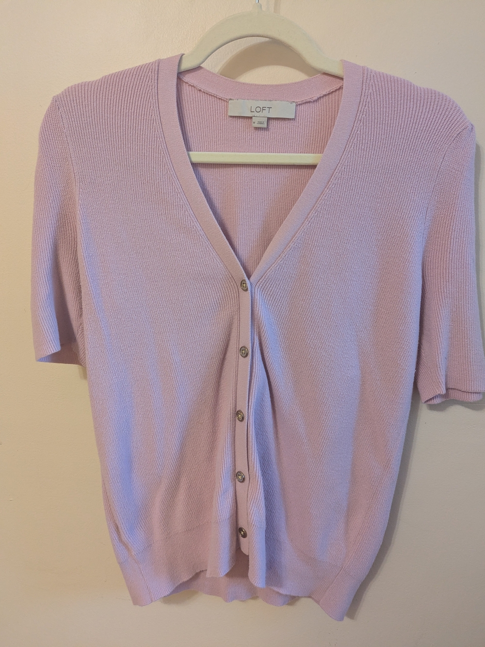 LOFT Lavender Short-Sleeve V-Neck Cardigan Sweater
